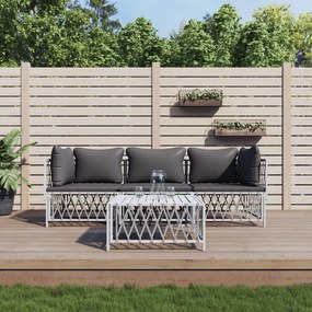 vidaXL 4 pcs conjunto lounge de jardim com almofadões aço branco