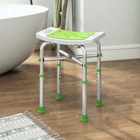 Banco de duche 42,5 L x 27 P x 44-51,5 A cm assento almofadado e ajustável, pés com ventosas antiderrapantes, em alumínio verde