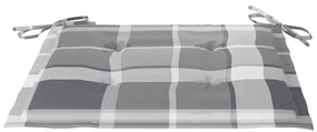 Cadeiras de jardim c/ almofadões xadrez cinzento 8 pcs teca