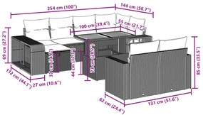 11 pcs conjunto sofás de jardim c/ almofadões vime PE cinzento