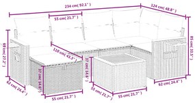 7 pcs conj. sofás jardim c/ almofadões vime PE bege misturado