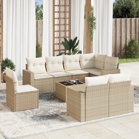 vidaXL 9 pcs conjunto de sofás p/ jardim com almofadões vime PE bege