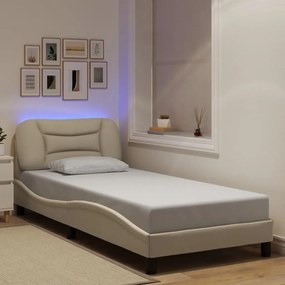 Estrutura de cama com LED sem colchão 90x200 cm tecido creme