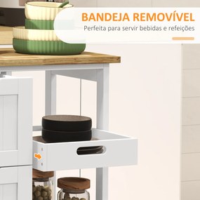 Carrinho de Cozinha com Rodas Carrinho de Serviço com 3 Gavetas 2 Prateleiras Abertas e Bandeja 67x37x85,5 cm Branco
