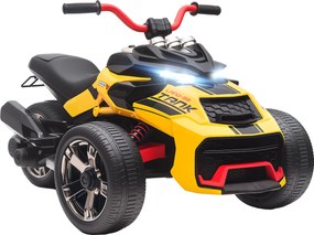 AIYAPLAY Quad Elétrico Infantil Carro Elétrico Crianças 12V 3 Rodas 2 Motores Leitor Mp3 Buzina 2 Velocidades 3-5 Km/h Amarelo | Aosom Portugal