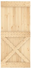 Porta de correr com ferragens 95x210 cm madeira de pinho maciça