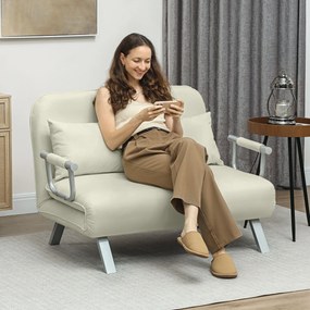 Sofá Cama de 2 Lugares Estofado em Camurça Sintética com Encosto Ajustável em 5 Níveis e 2 Almofadas 111x80x78 cm Bege