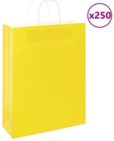 vidaXL Sacos de papel 250 unid com alças amarelo 32x12x42 cm