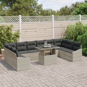 Conjunto de Sofá de Jardim com 11 Peças e Almofadas Cinza Claro de Rat