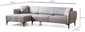 Sofá "Belissimo" Chaise Longue de 3 Lugares – Cinzento – 270x140x95 cm