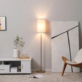Candeeiro de pé, 40 W máx., base em forma de mastro em aço dourado, abajur em linho creme, 25,5 x 25,5 x 157 cm, dourado e bege