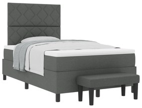 Cama Box Spring com Colchão &amp; Banco Cinza Escuro 120x200 cm Tecido