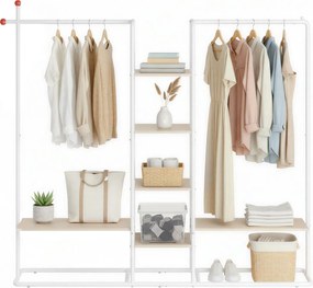 Guarda-roupa aberto com 6 prateleiras e 2 varões 33,8 x 163,6 x 175,3 cm bege-branco
