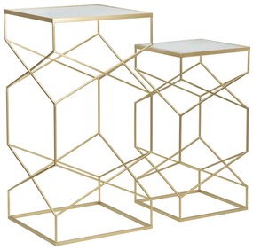 CONJUNTO 2 MESAS DE APOIO 50X50X100-40X40X80 CM DOURADO