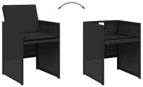 15 pcs conjunto de jantar p/jardim com almofadões vime PE preto