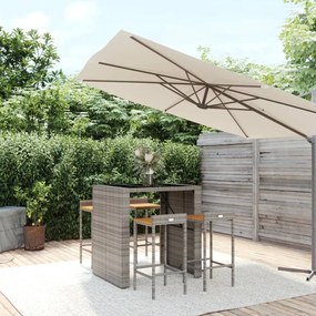 vidaXL 5 pcs conjunto de bar p/ jardim vime PE/acácia maciça cinzento
