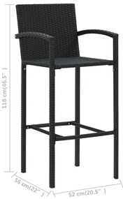 Conjunto de bar exterior c/ apoio de braços 5 pcs vime PE preto