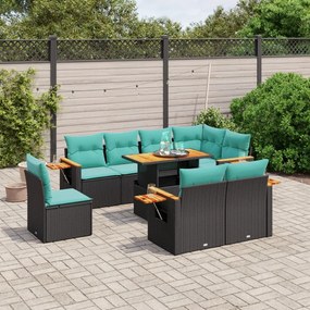 vidaXL 9 pcs conjunto de sofás p/ jardim c/ almofadões vime PE preto