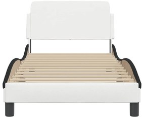Estrutura cama c/cabeceira couro artificial 80x200 branco/preto