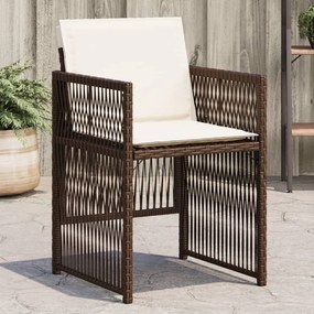Cadeiras de jardim com almofadões 4 pcs vime PE castanho
