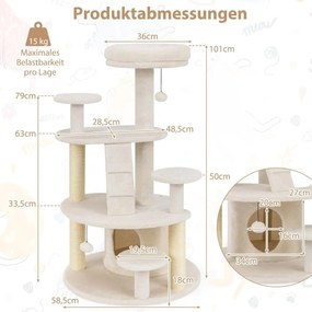 Arranhador para gatos com caverna, bola e escada bege