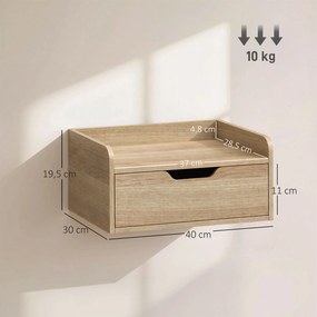 Conjunto de 2 mesas de cabeceira de parede 40 x 30 x 19,5 cm, com gaveta e tampo com rebordos elevados, cor madeira natural