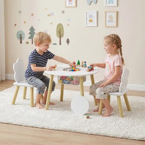 Mesa Infantil com 2 Cadeiras e Saco de Rede Tema Nuvem para Crianças dos 3 aos 6 Anos Creche Sala de Aula Branco