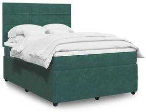 vidaXL Cama com molas/colchão 140x190 cm veludo verde-escuro