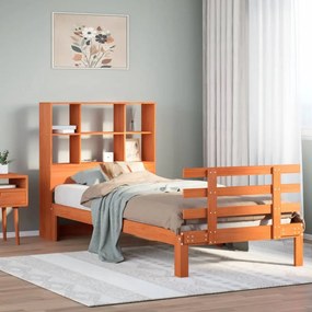 Cama com estante sem colchão 90x200cm pinho maciço castanho-mel