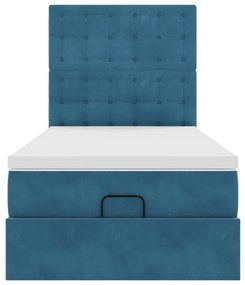 Estrutura de cama otomana com colchões azul escuro veludo