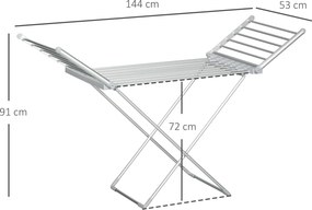 Estendal elétrico para roupa com 2 alas laterais extensíveis e estrutura em liga de alumínio, 144 x 53 x 91 cm