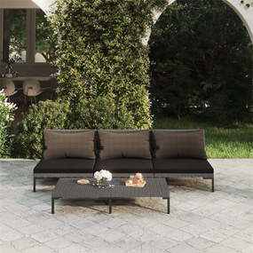vidaXL 4 pcs conj. lounge jardim c/ almofadões vime PE cinza-escuro