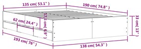 Estrutura de cama c/ gavetas 135x190 cm derivados madeira preto