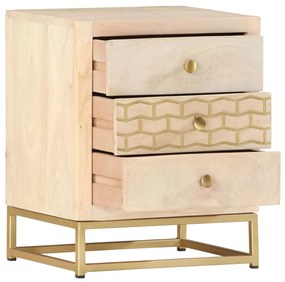 Mesa de cabeceira 40x30x50 cm madeira mangueira maciça dourado