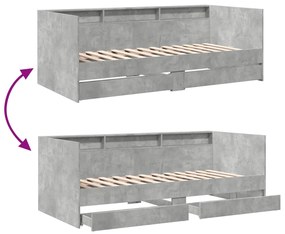 Sofá-cama com gavetas sem colchão 90x190 cm cinzento cimento