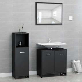 3056908 vidaXL 3 pcs conjunto de móveis de casa de banho contraplacado preto