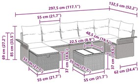 Conjunto de Sofás de Jardim de 8 Peças com Almofadas Castanho Rattan P