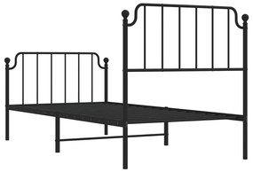 Estrutura de cama com cabeceira e pés 90x200 cm metal preto