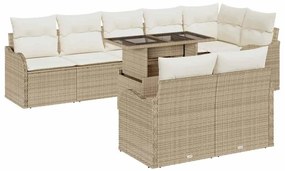Conjunto de Sofá de Jardim vidaXL 9 Peças com Almofadas Bege Polirattan