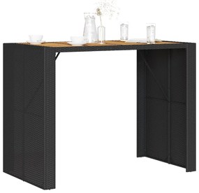 Mesa de bar para jardim com tampo em acácia vime PE preto