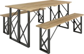 Outsunny Conjunto Mesa 160 cm + 2 Bancos para 4-6 Pessoas Furo para Guarda-Sol Castanho | Aosom Portugal