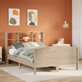 vidaXL Cama com estante sem colchão 160x200 cm pinho maciço