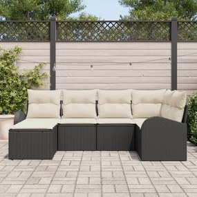 Conjunto de Sofá de Jardim de 6 Peças com Almofadas Preto Rattan Polié