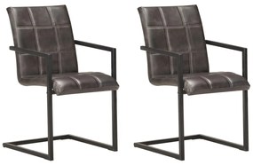 Cadeiras de jantar cantilever 2 pcs couro genuíno cinzento
