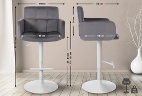 Banco de bar Los Angeles em veludo com estrutura branca 93-113 x 60 x 56 cm Cinzento escuro