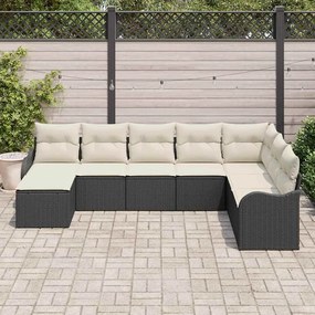 Conjunto de Sofás de Jardim de 8 Peças com Almofadas Pretas em Rattan