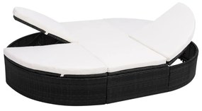 vidaXL Espreguiçadeira de exterior com almofadão vime PE preto