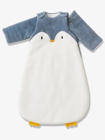 Agora -15%: Saco de bebé com mangas amovíveis, em microfibra, tema Pingouin branco claro liso com motivo