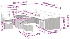 Conjunto de Sofá de Jardim vidaXL 13 Peças com Almofadas Preto Vime PE