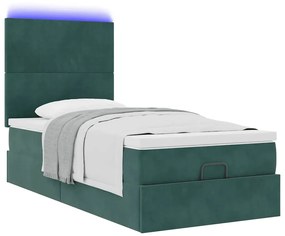 Estrutura de cama otomana vidaXL com colchões verde escuro Veludo